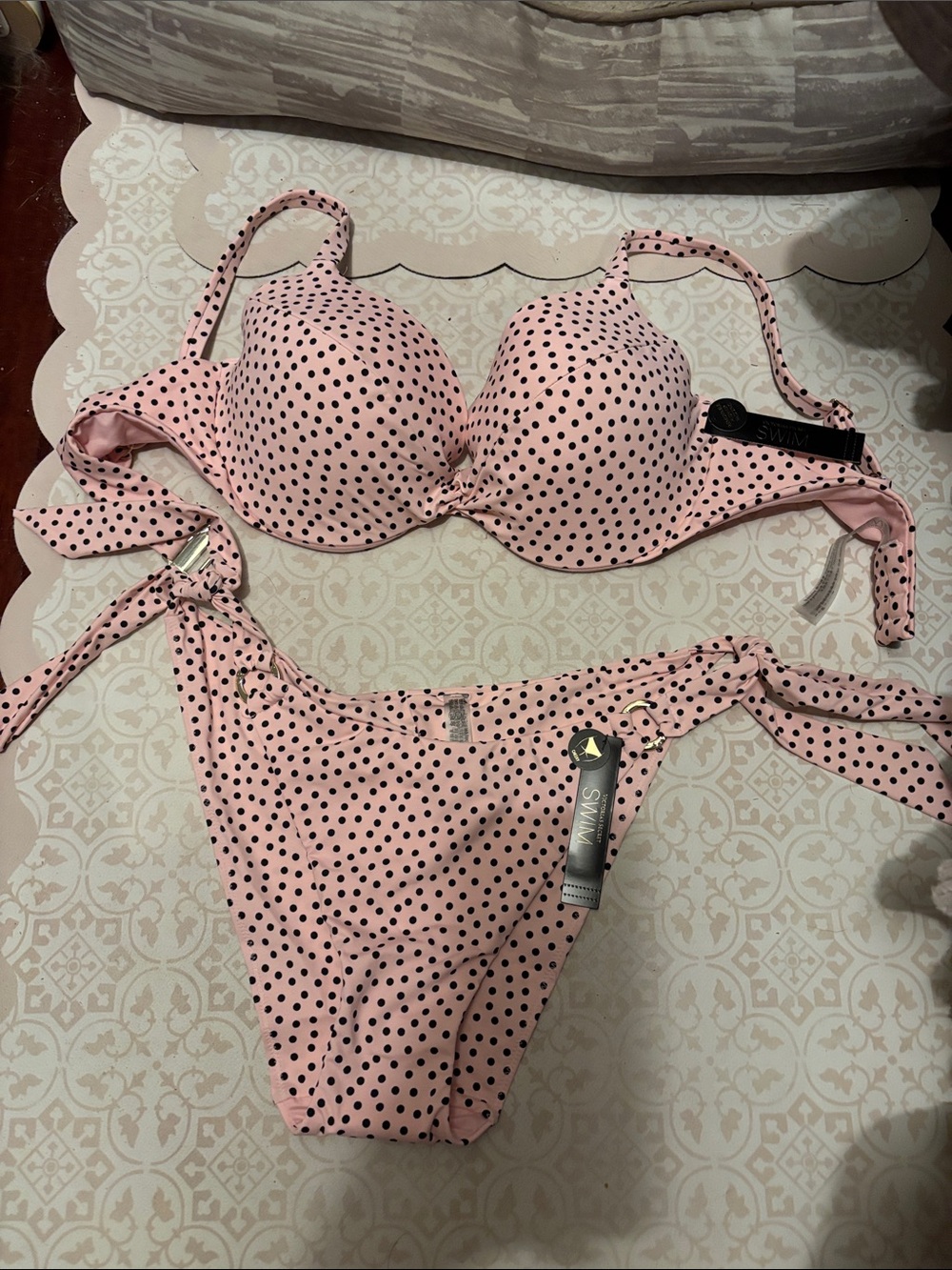 Victoria's Secret Pink and Black Polka Dot Bikini